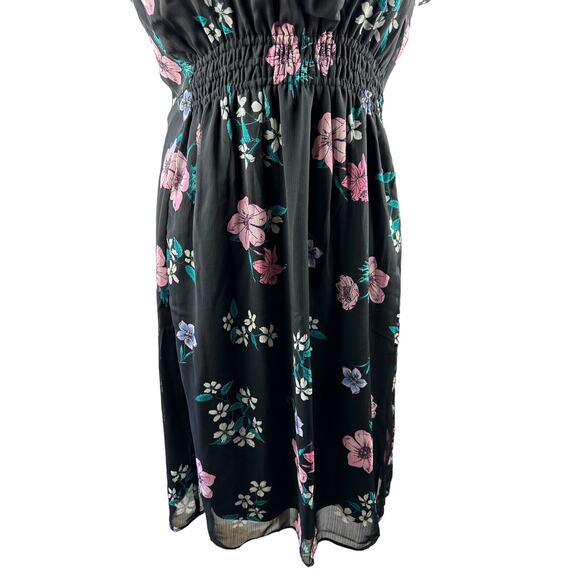NWT Lane Bryant Floral Dress Black Smocked Keyhole Chiffon Plus Size 24 P - Picture 4 of 13